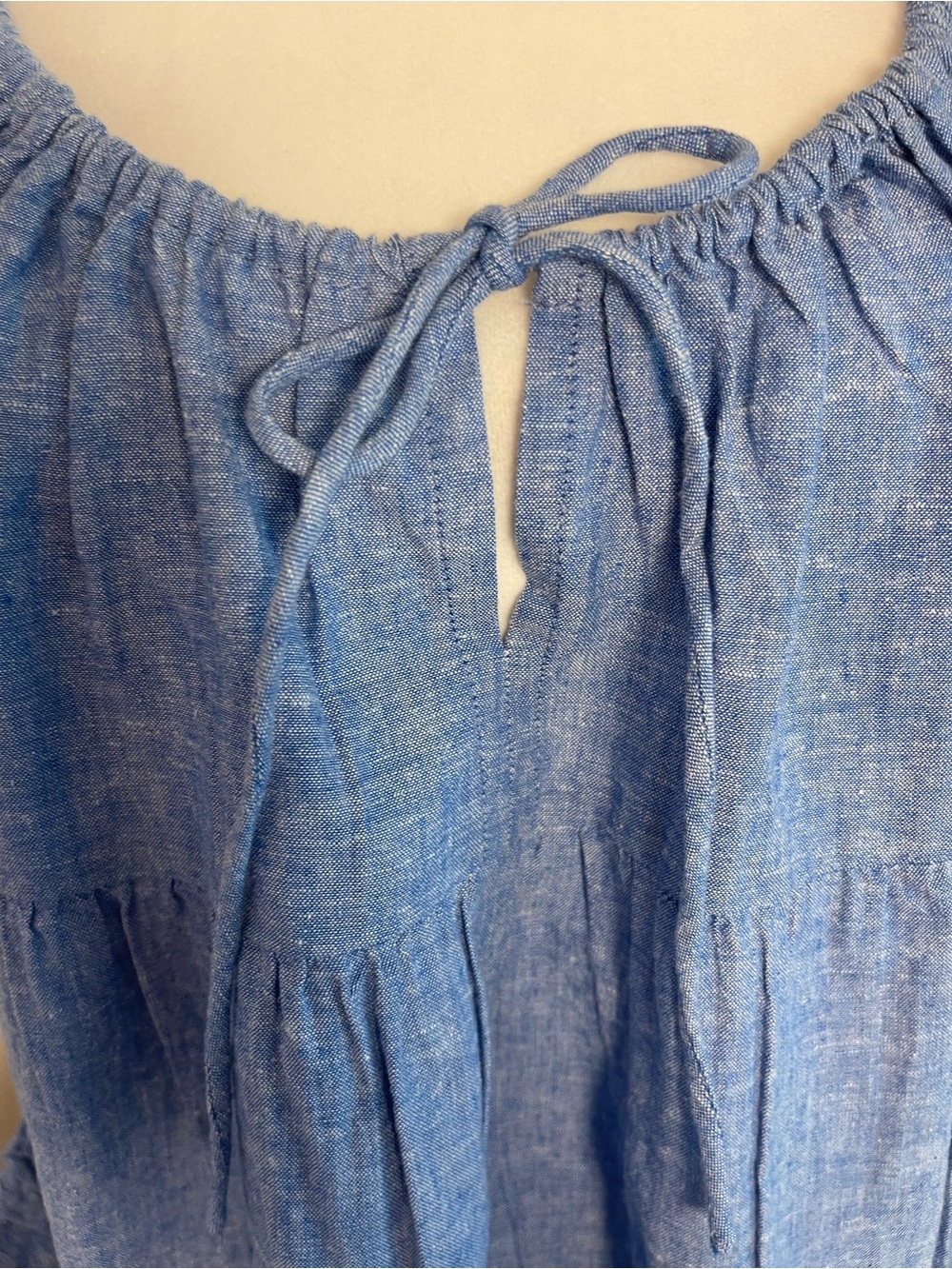 Lucky Brand Blue Casual Mini Dress Hemp Cotton Coastal Puff Sleeves Summer L NWT - Picture 7 of 14